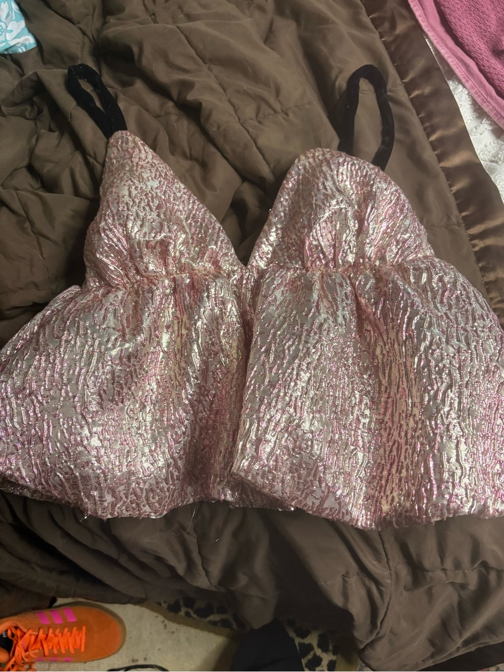 For Love And Lemons Pink Iridescent Textured Bandeau Bralette